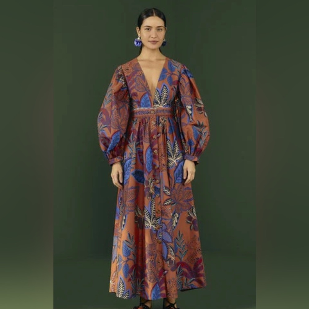 Farm Rio Brown Wild Jungle Organic Cotton Maxi Dress